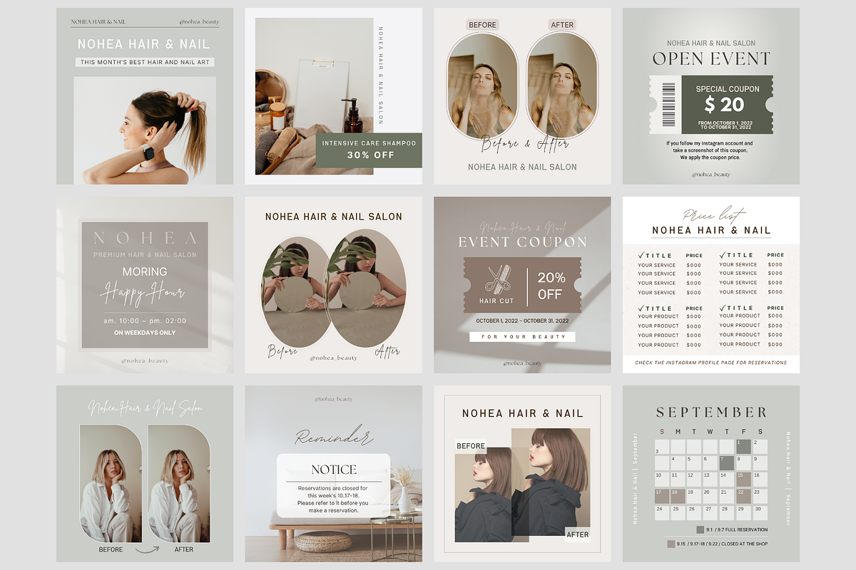 Hair Beauty Instagram Template CANVA, a Social Media Template by NoheaDesignShop (Photo 4 of 11)