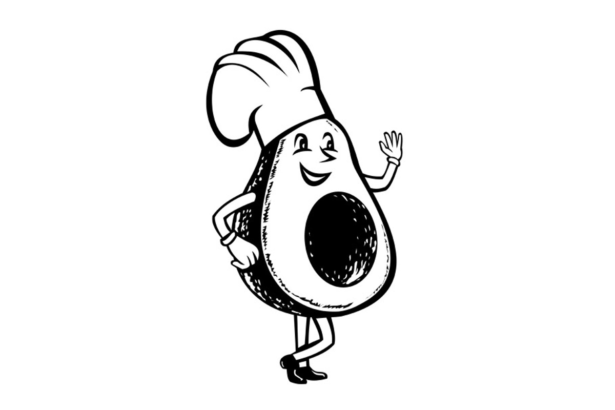 Organic Avocado Chef Mascot Retro, an Illustration by patrimonio