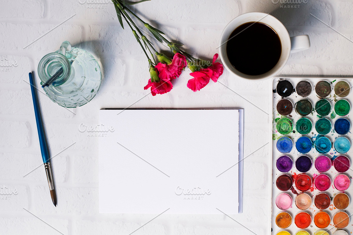 Watercolor, Coffee, & Flowers Mockup, an Arts & Entertainment Photo by Say Hello Photos (Photo 2 of 2)