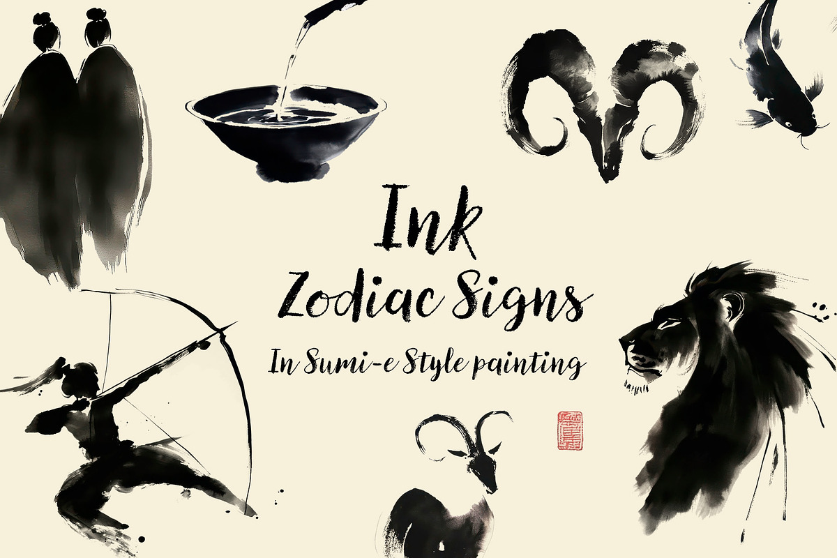 Ink Zodiac Signs Clipart Collection, an Animal Illustration by ViktoriaLapshyna (Photo 1 of 6)