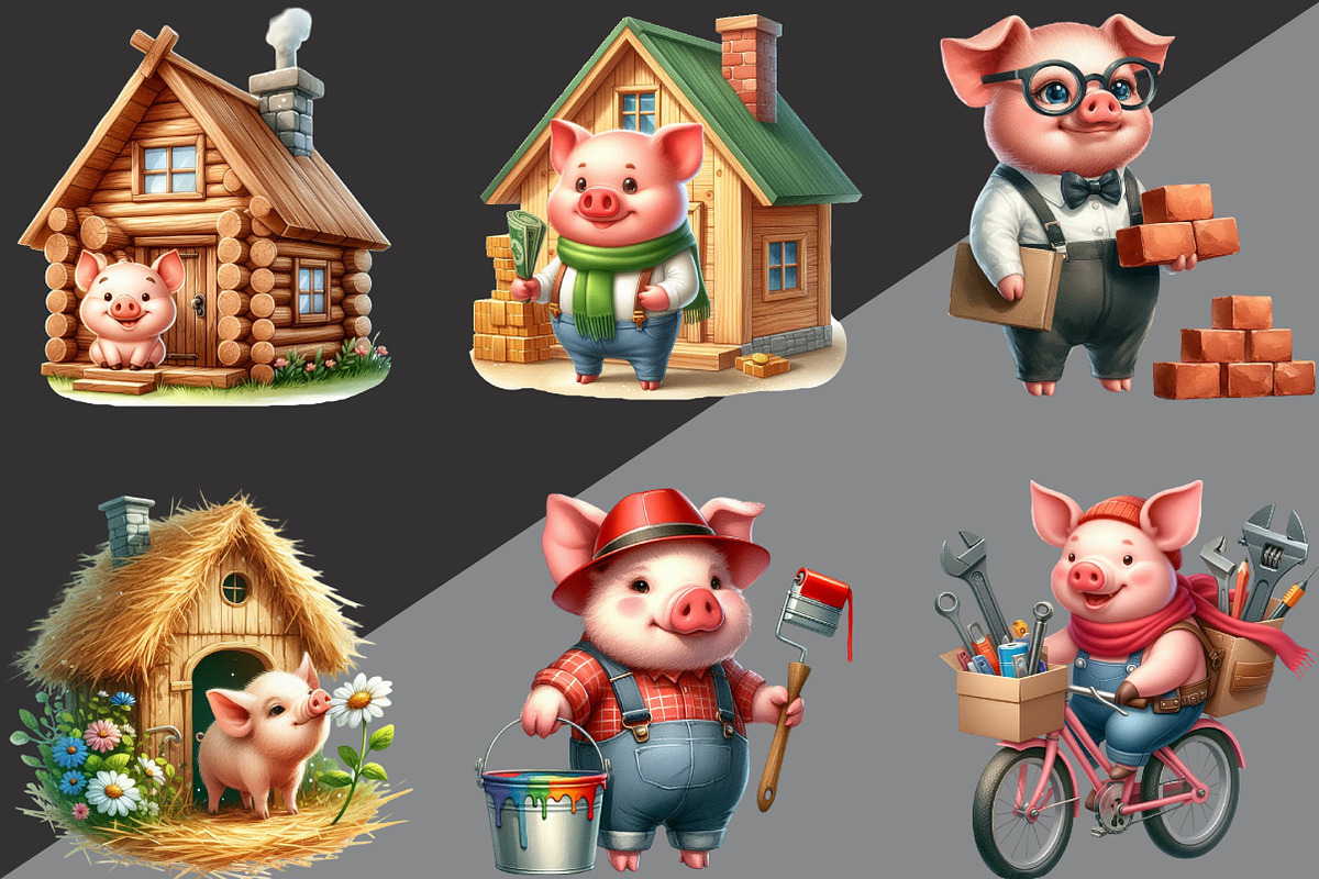 Three Little Pigs Clipart, an Illustration by Black Bird Studio (Photo 4 of 6)