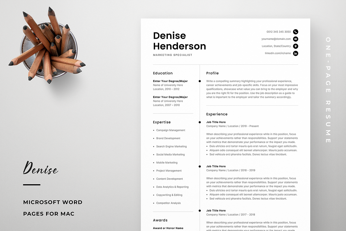Resume Template Denise, a Resume Template by Olympia Resume (Photo 1 of 6)