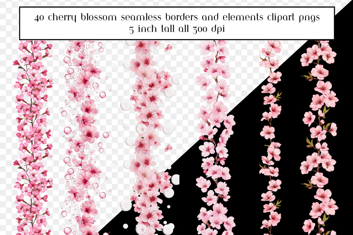 Cherry Blossom Seamless Borders, an Object Graphic by AllTheKewtClipart (Photo 9 of 10)