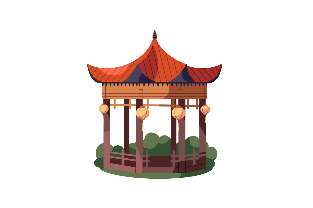 Chinese buildings set + banner, a Decorative Illustration by PaperTrident (Photo 11 of 12)