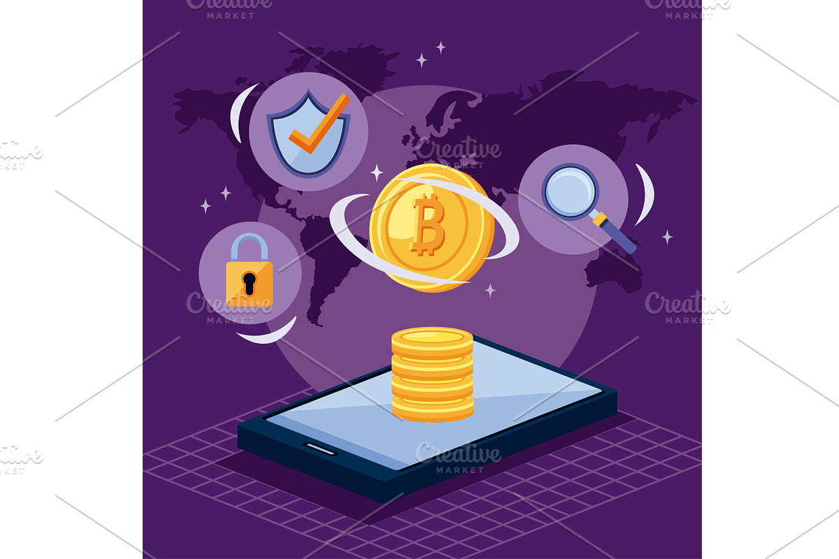 smartphone with cryptocurrency icons, a Finance Illustration by studiogstock