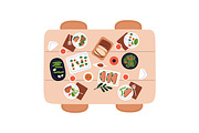 Food on dining tables, top view set, a Food Illustration by Good Studio (Thumbnail 6 of 7)