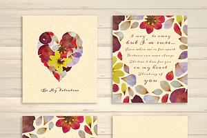 Flowery Valentine's Day Cards Set