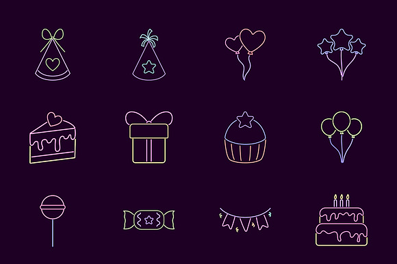 Party Neon Line Icons preview 2