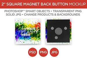 2 Square Button Magnet Back Mockup