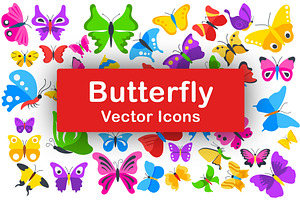 100 Flat Butterfly Vector Icons