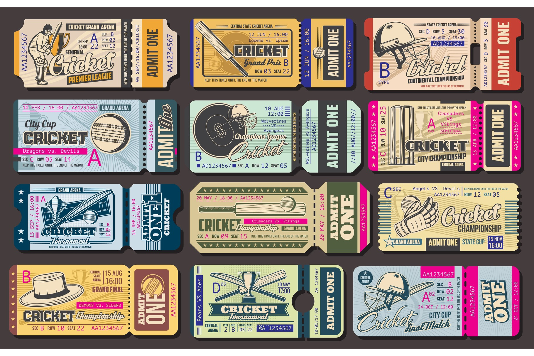 Cricket Sport Game Admit Tickets by Vector Tradition  Creative Market