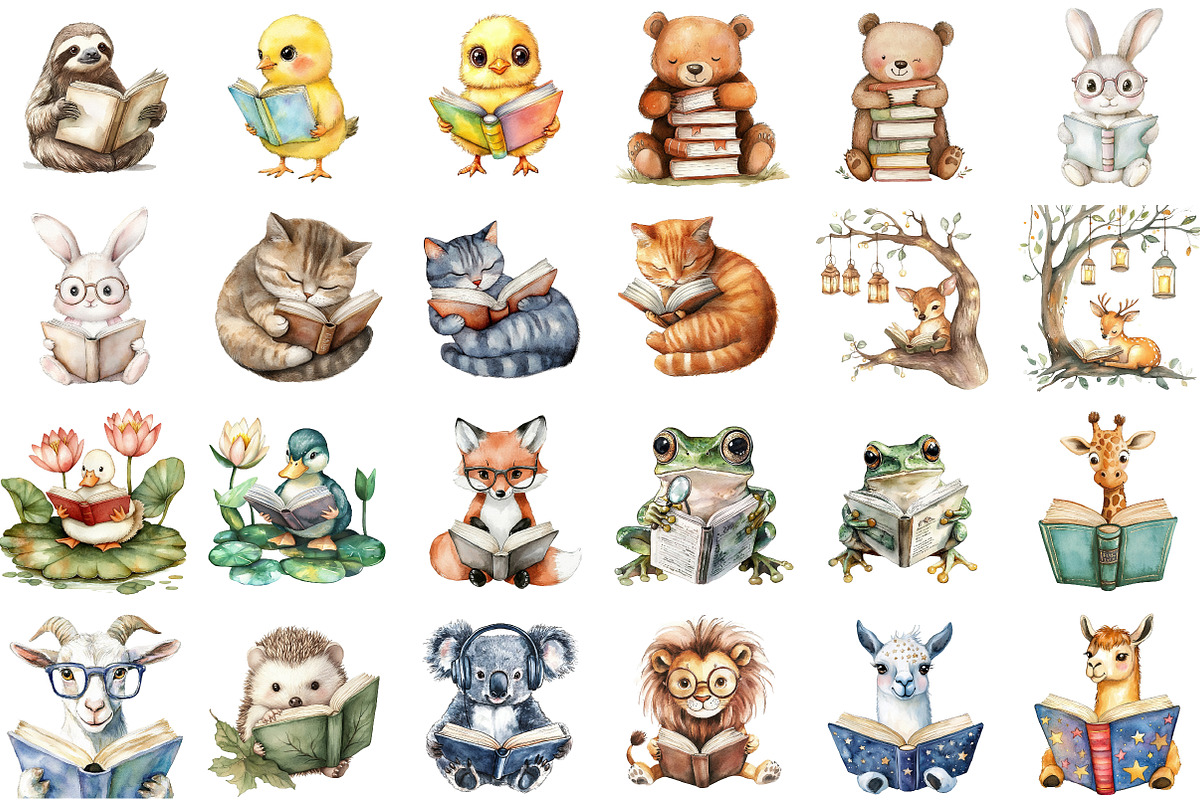 Animals Love Reading Clipart, an Illustration by Sublimation Artist (Photo 2 of 6)