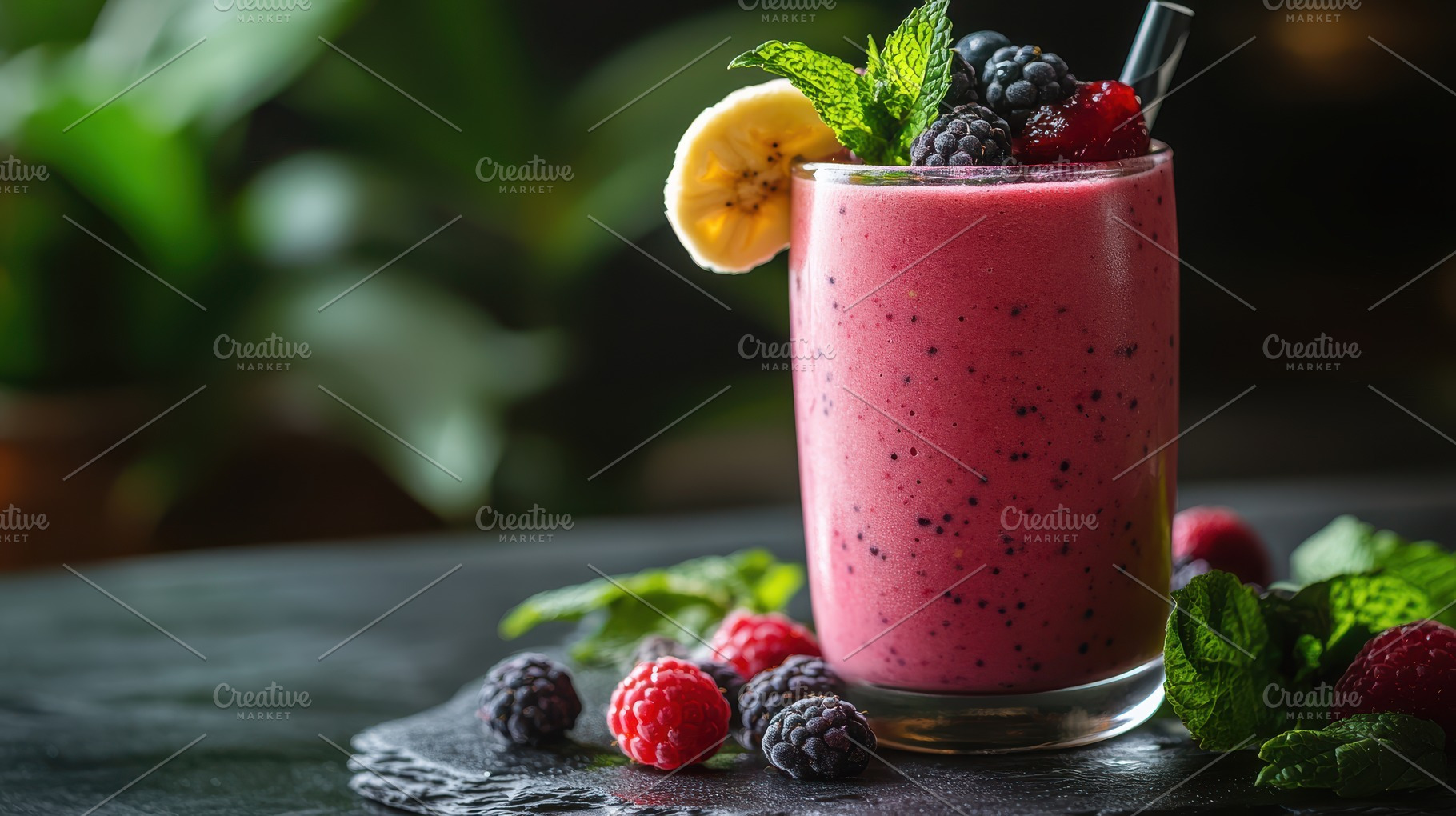 Refreshing mixed berry smoothie with, a Food & Drink Photo by Pixeness Studio