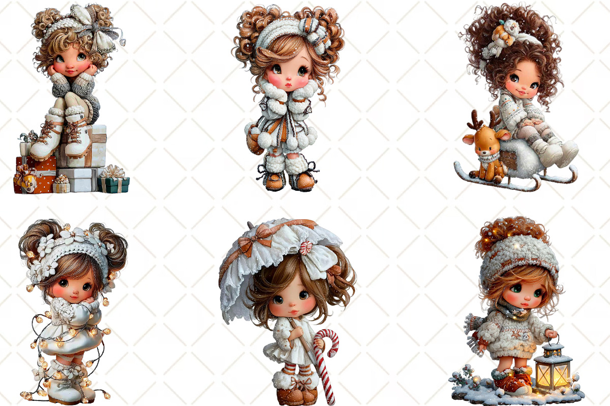 Whimsical Christmas Dolls Clipart, an Illustration by Black Bird Studio (Photo 4 of 6)