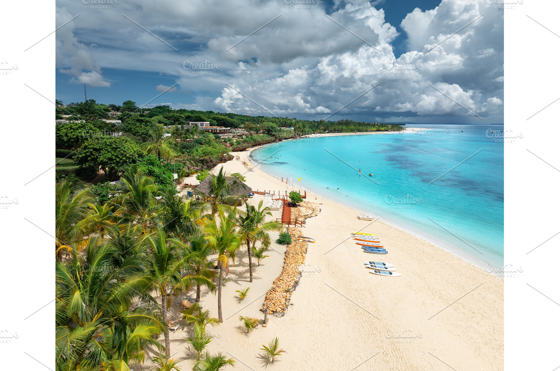 Aerial view of sandy beach, palm, a Nature Photo by den-belitsky