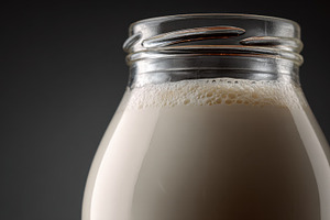 Close up of milk in glass jar, a Photo by Beautiful things