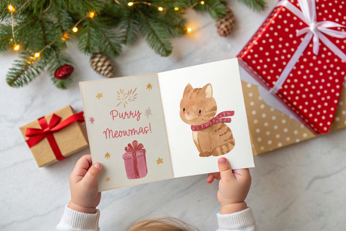 CAT CHRISTMAS. Watercolor clipart, an Animal Illustration by OlliArtDesign (Photo 5 of 8)