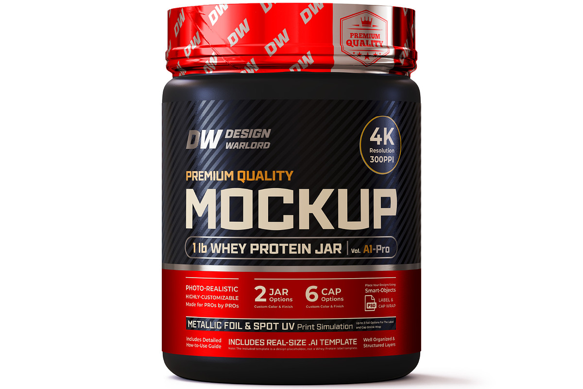 1lb Whey Protein Jar Mockup A1-Pro, a Packaging Mockup by Design Warlord (Photo 1 of 16)