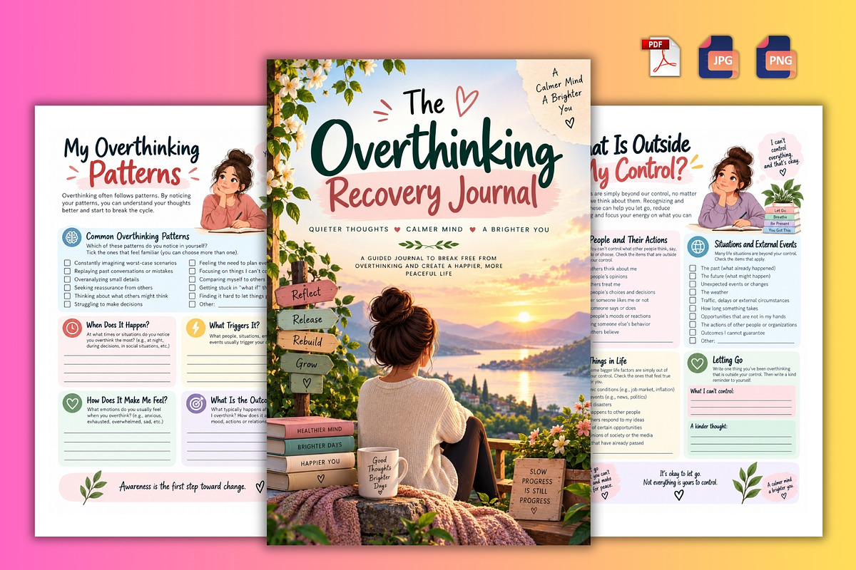 The Overthinking Recovery Journal, a Stationery Template by Designmela01 (Photo 3 of 6)
