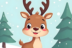 Cartoon Reindeer Walking Through Sno, a Photo by LOGOCREATIVE