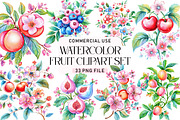 Fruit Watercolor Clipart Set, a Seasonal Illustration by Daily.Designs (Thumbnail 1 of 4)