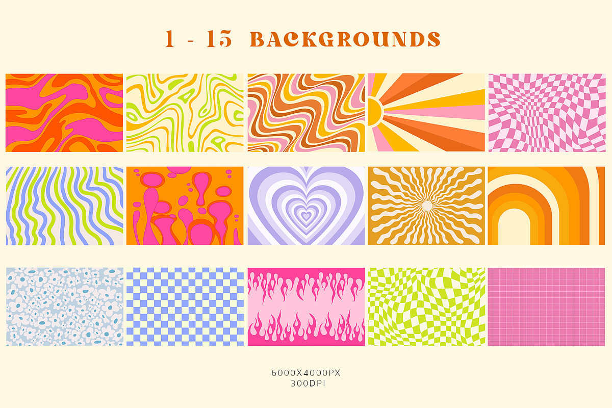 Retro Groovy Hippie Patterns, a Pattern Graphic by NassyArt (Photo 2 of 9)