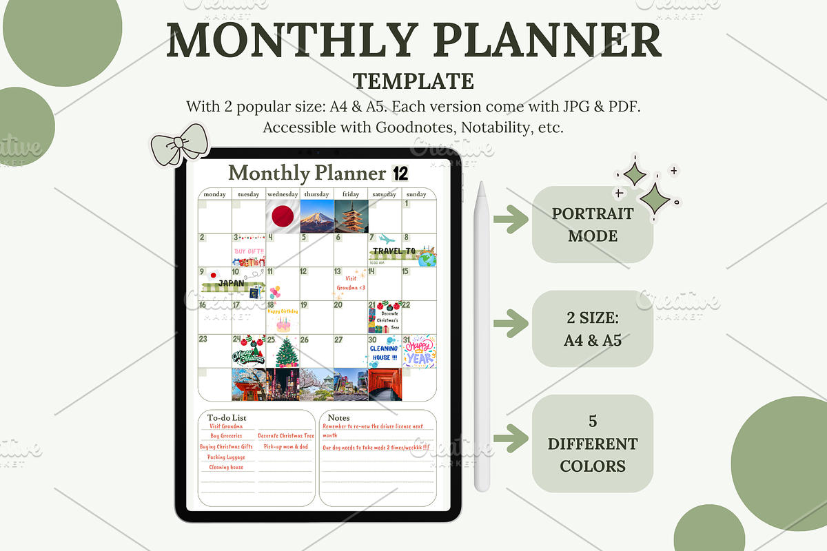 Undated Monthly Planner Template, a Stationery Template by Journal w Sushii (Photo 1 of 4)