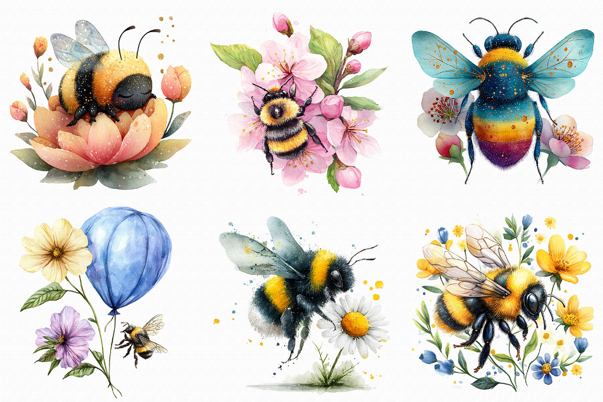 Whimsical Spring Bee Clipart, an Illustration by Libby Wishes (Photo 2 of 6)
