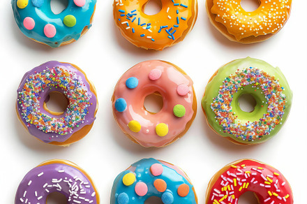 Colorful glazed donuts with sprinkle, a Background Photo by Pixeness