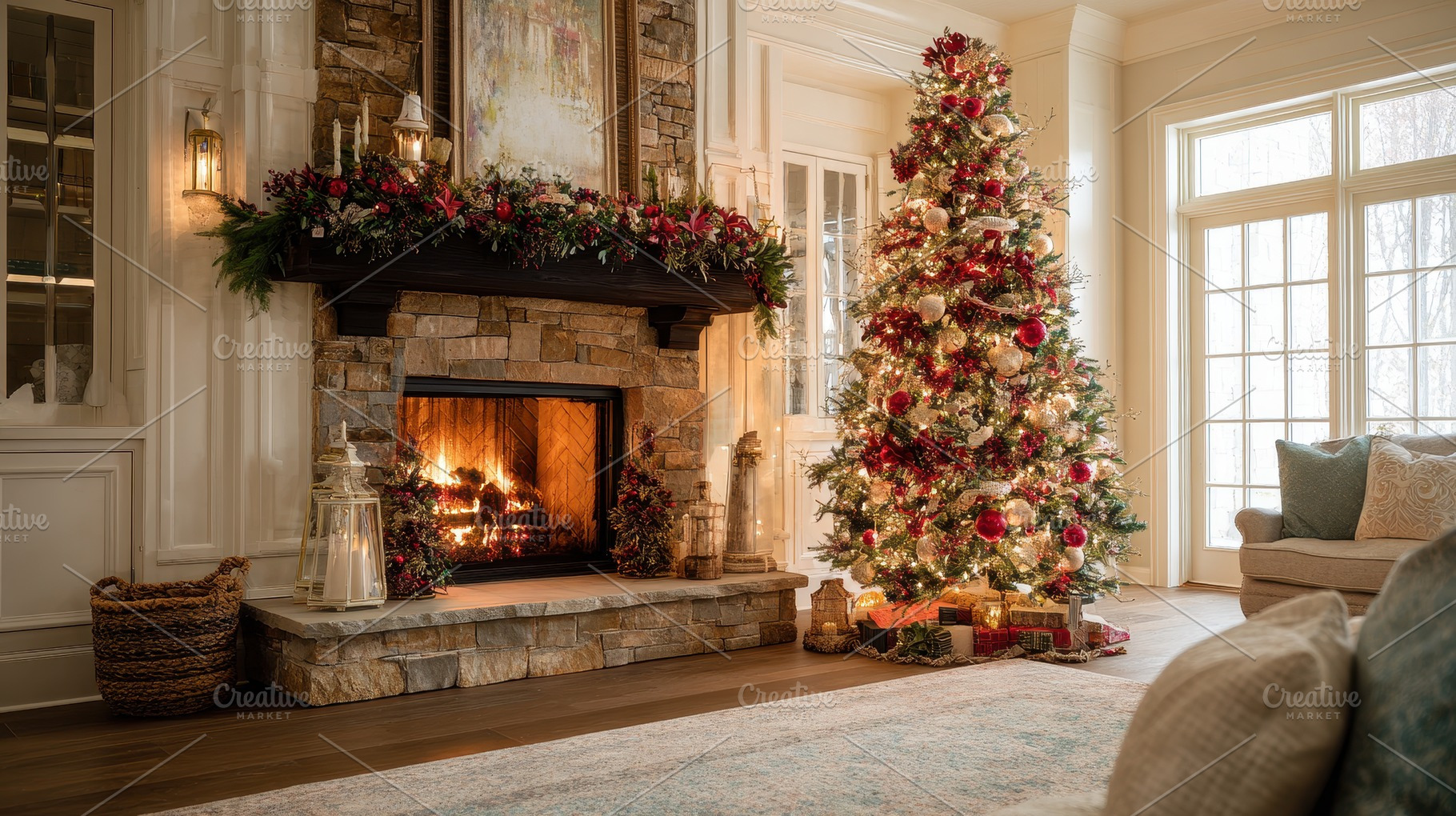 Christmas tree decorated with lights, a Photo by Pavel_design