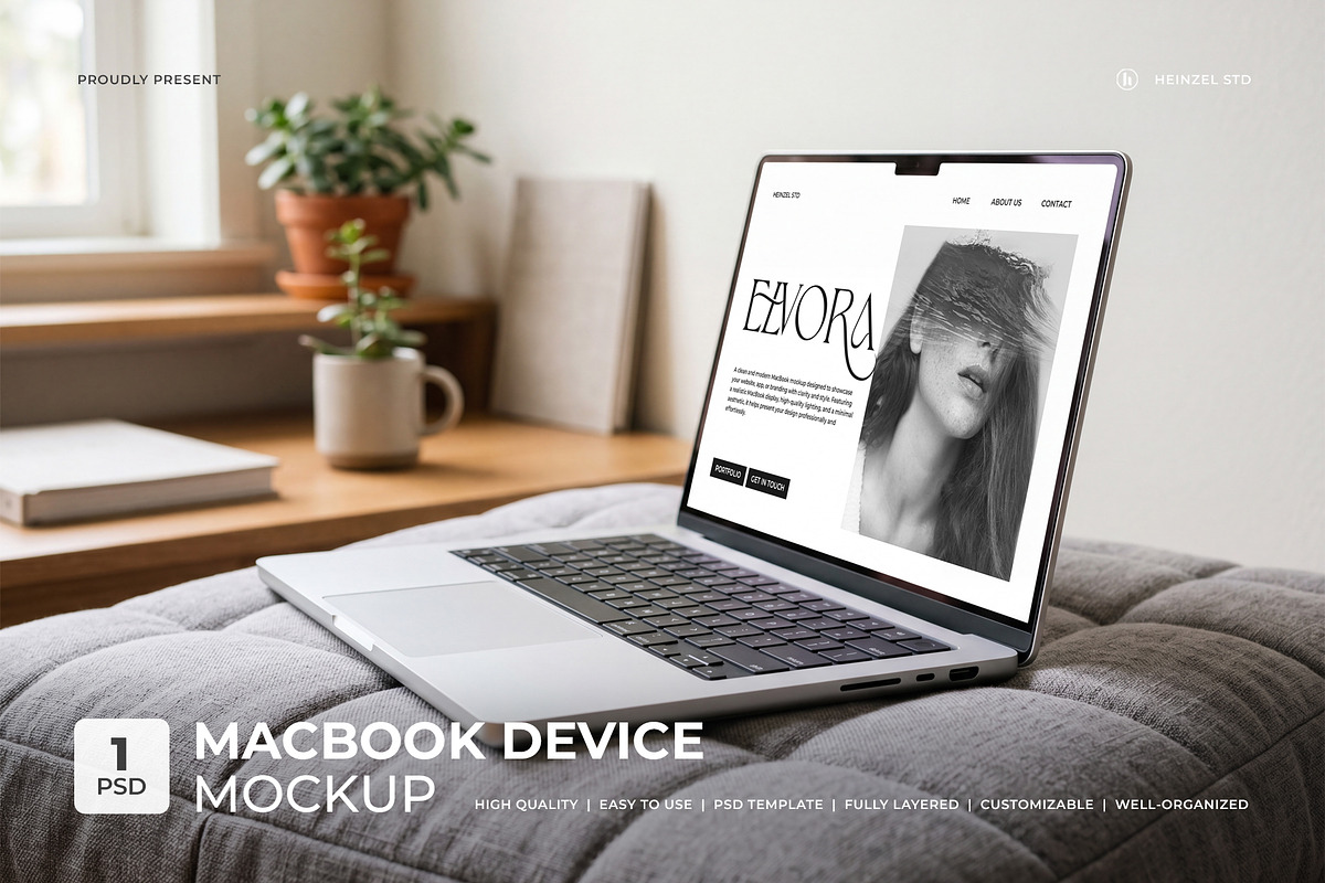 Elvora - Macbook Device Mockup, a Mac Mockup by Heinzel Std Mockup (Photo 1 of 4)