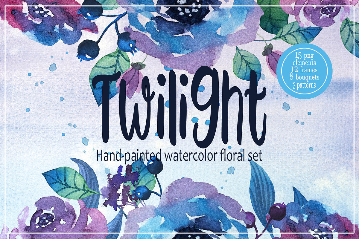 Twilight. Watercolor flowers., an Object Illustration by Daria's Magic World (Photo 1 of 5)