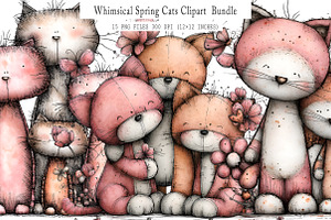 Whimsical Spring Cats Clipart Bundle, an Illustration by GatewayDesign