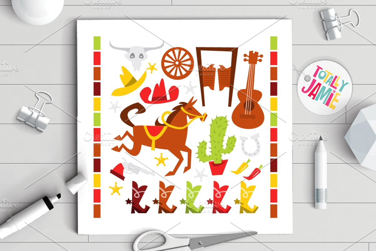 Whimsical Wild Western Set, an Illustration by totallyjamie