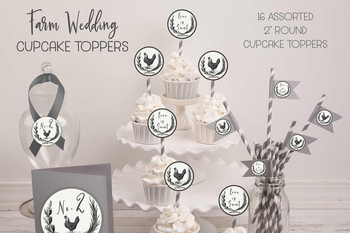 Rustic Farm Wedding Cupcake Toppers, an Object Graphic by Le Paper Cafe (Photo 2 of 3)