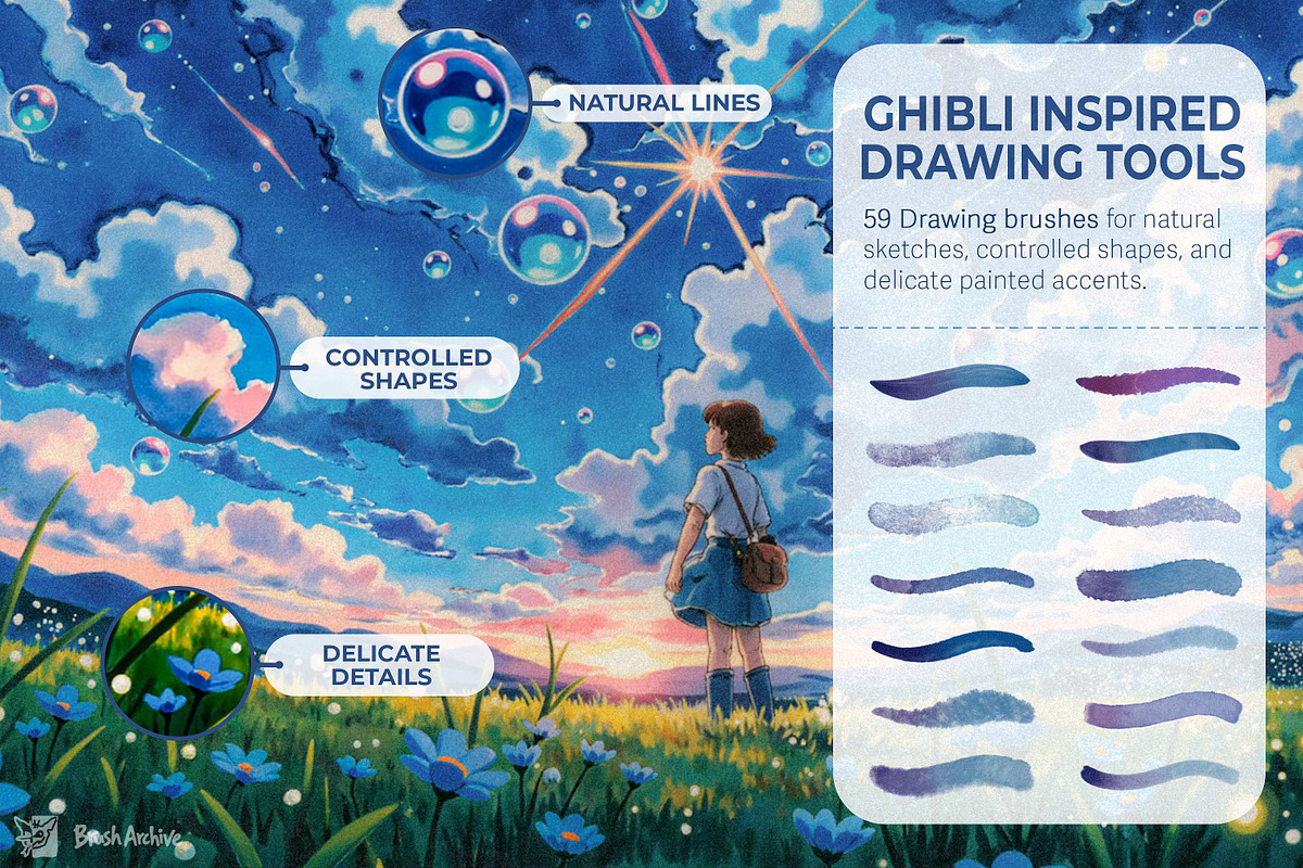 Ghibli-Inspired Procreate Brushes, a Brush Add-On by BrushArchive (Photo 4 of 19)