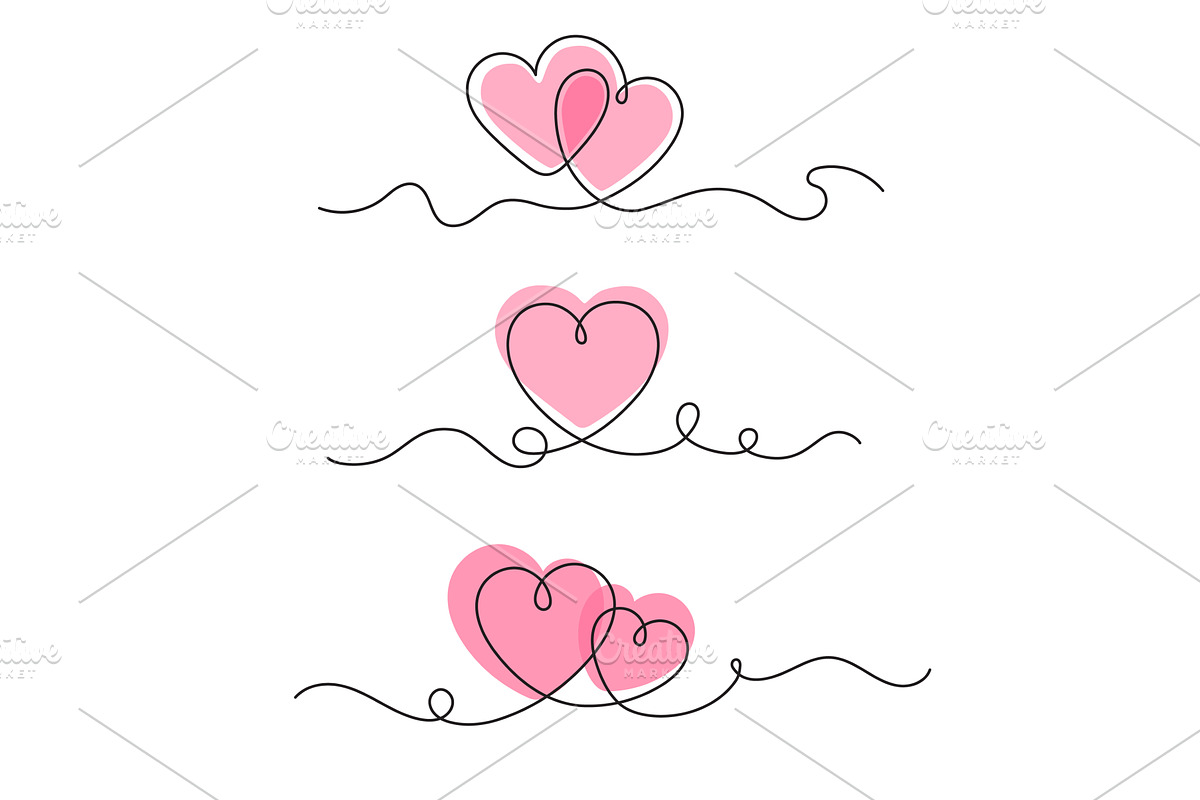 Two hearts continuous one line. Red, an Illustration by Frogella