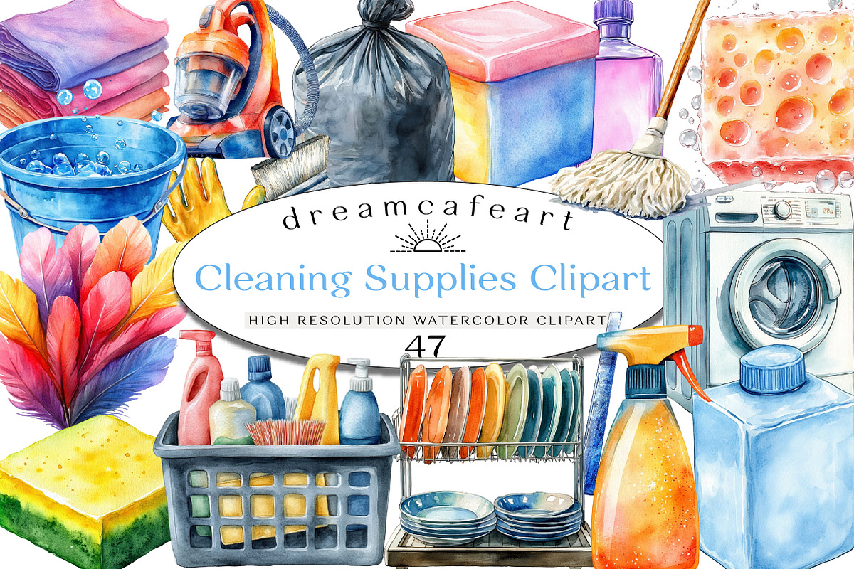 Cleaning Supplies Clipart Bundle, an Illustration by DreamCafeArt (Photo 1 of 4)