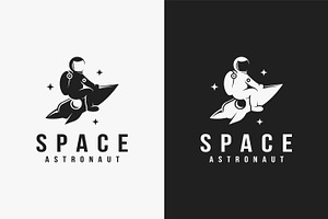 Space Astronaut Riding A Rocket Logo