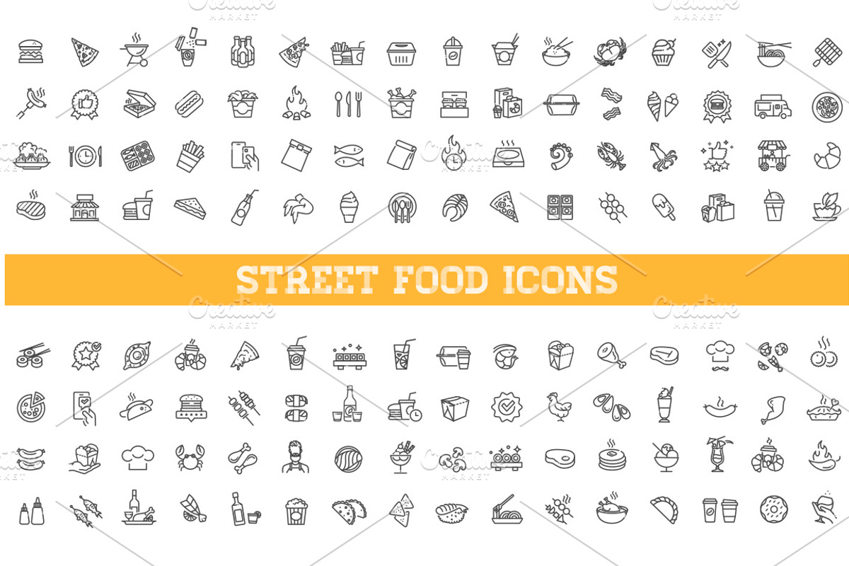 Food Court Line Icons, an Outline Icon by Tettygreen (Photo 1 of 3)