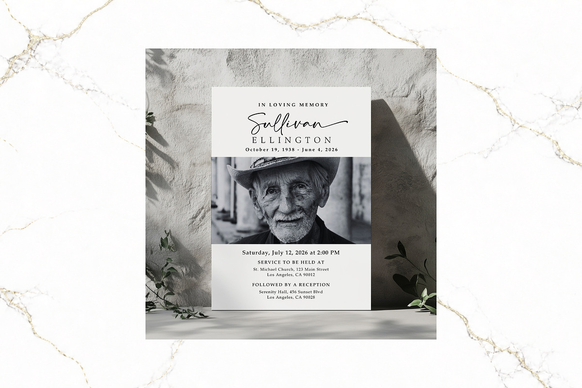 Funeral Invitation B&W Canva FR003, an Invitation Template by TyphoonStudio (Photo 4 of 6)