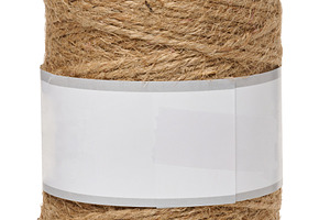 Roll of natural jute rope for packaging with white blank paper l, an Industrial Photo by ndanko