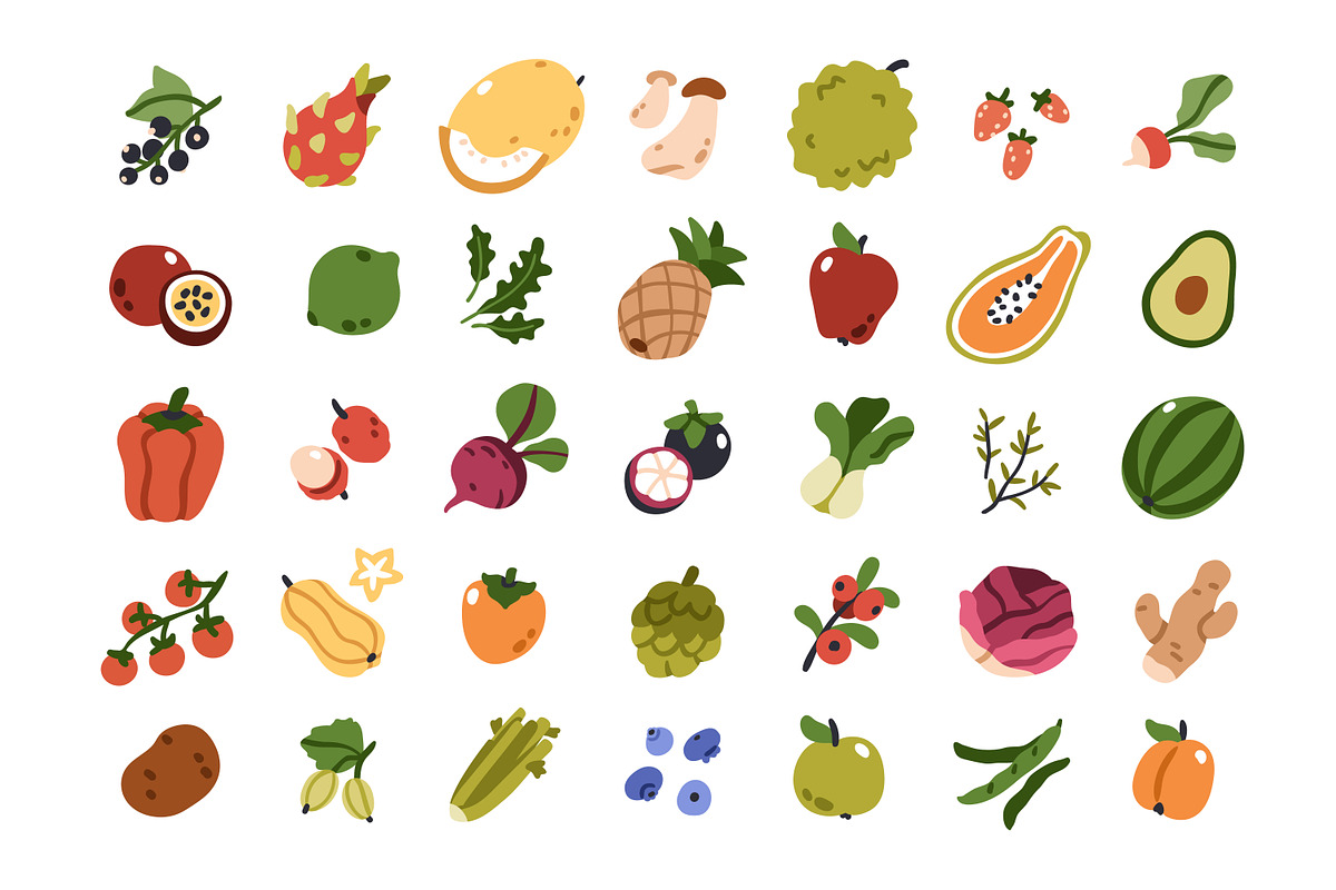 Fruits & vegetables. Food icons set, a Food Illustration by Good Studio (Photo 2 of 4)