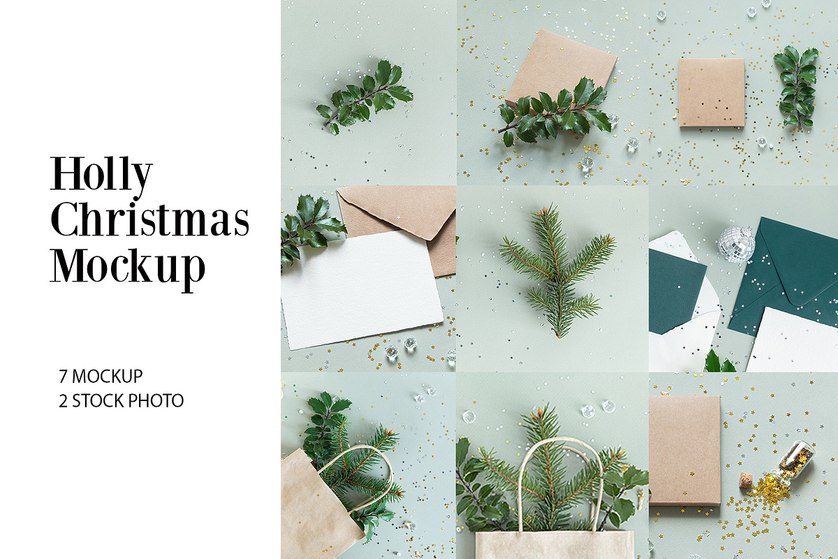 Holly Christmas Mockup, a Print Template by Kotkoa Studio (Photo 1 of 4)