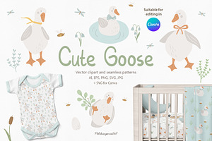 Cute Goose Clipart & Pattern For Kid