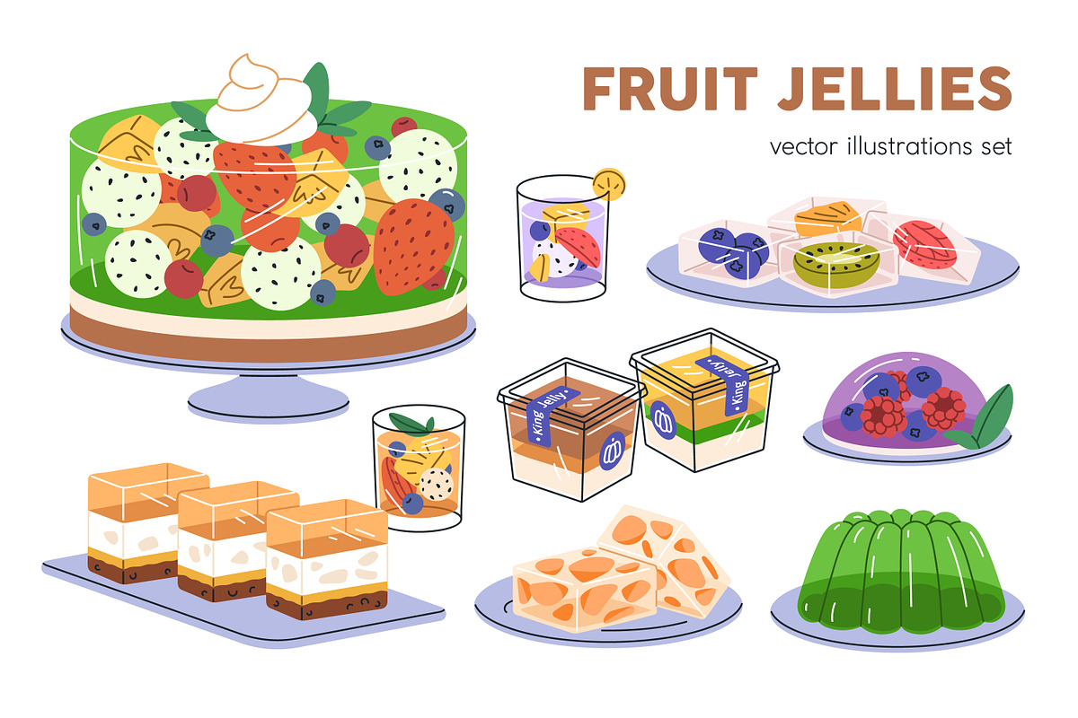 Fruit jellies set. Gelatin desserts, a Food Illustration by Good Studio (Photo 1 of 4)