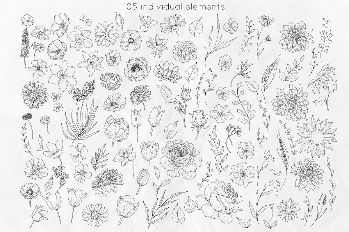 Garden Flowers Bundle Line Art SVG, a Decorative Illustration by Dervik Art Store (Photo 3 of 10)