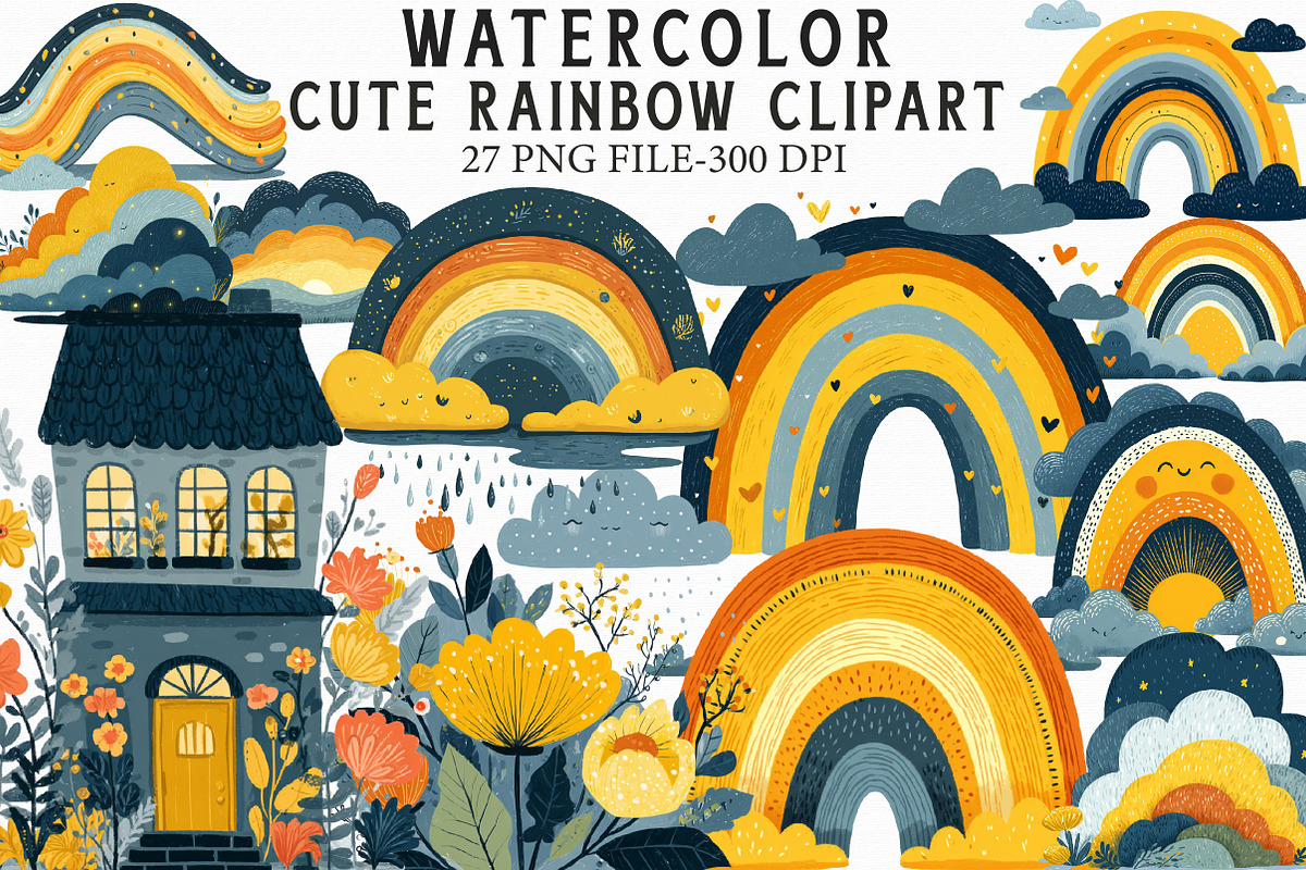 Cute Rainbow Clipart, an Illustration by Libby Wishes (Photo 1 of 7)