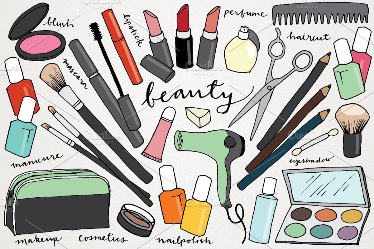 Makeup & Beauty Hand-Drawn Clipart, an Education Illustration by Lemonade Pixel (Photo 1 of 4)
