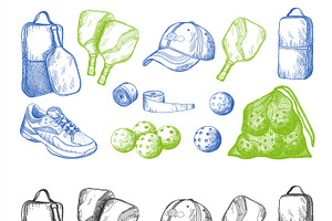 Pickleball Equipment In Sketch Style